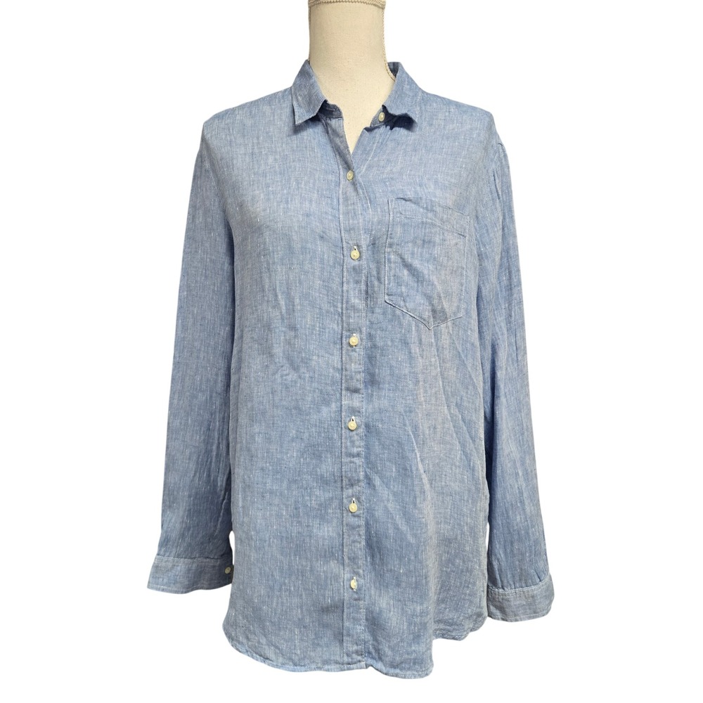 Gap 100% Linen Boyfriend Shirt Long Sleeve Button Down Blue Women's Size M